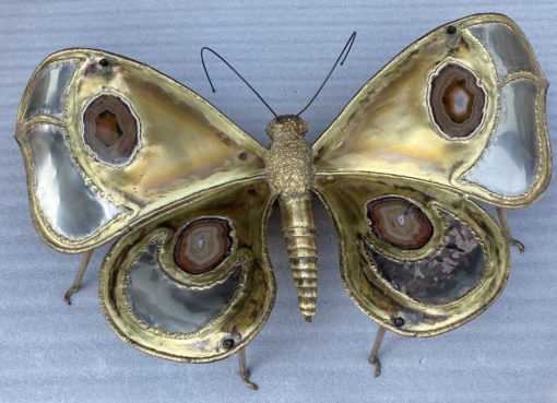 1970′ Illuminating Butterfly Coffee Table DLG Brown Agates by Duval Brasseur or Isabelle Faure Or Fernandez For Honoré de Paris 110 X 63 cm
