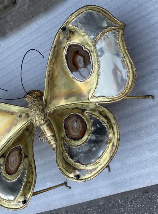 1970′ Illuminating Butterfly Coffee Table DLG Brown Agates by Duval Brasseur or Isabelle Faure Or Fernandez For Honoré de Paris 110 X 63 cm - Image 5