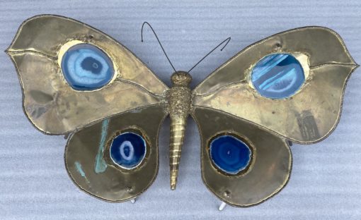 1970′ Illuminating Butterfly Coffee Table DLG Blue Agates by Duval Brasseur or Isabelle Faure Or Fernandez For Honoré de Paris 110 X 63 cm