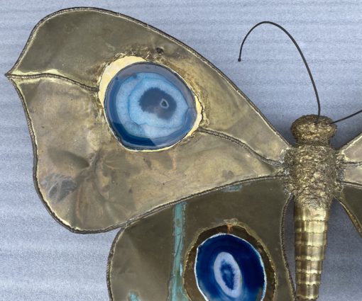 1970′ Illuminating Butterfly Coffee Table DLG Blue Agates by Duval Brasseur or Isabelle Faure Or Fernandez For Honoré de Paris 110 X 63 cm - Image 8