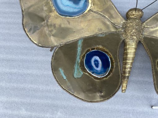 1970′ Illuminating Butterfly Coffee Table DLG Blue Agates by Duval Brasseur or Isabelle Faure Or Fernandez For Honoré de Paris 110 X 63 cm - Image 7