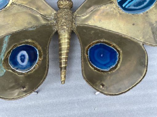 1970′ Illuminating Butterfly Coffee Table DLG Blue Agates by Duval Brasseur or Isabelle Faure Or Fernandez For Honoré de Paris 110 X 63 cm - Image 6
