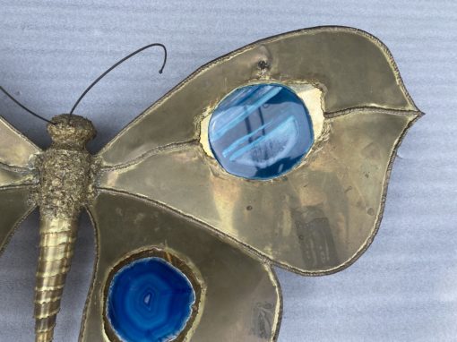 1970′ Illuminating Butterfly Coffee Table DLG Blue Agates by Duval Brasseur or Isabelle Faure Or Fernandez For Honoré de Paris 110 X 63 cm - Image 5