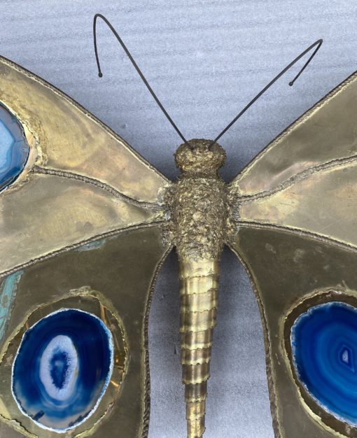 1970′ Illuminating Butterfly Coffee Table DLG Blue Agates by Duval Brasseur or Isabelle Faure Or Fernandez For Honoré de Paris 110 X 63 cm - Image 4
