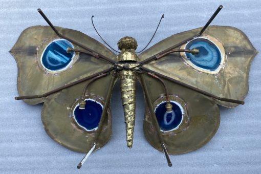 1970′ Illuminating Butterfly Coffee Table DLG Blue Agates by Duval Brasseur or Isabelle Faure Or Fernandez For Honoré de Paris 110 X 63 cm - Image 3
