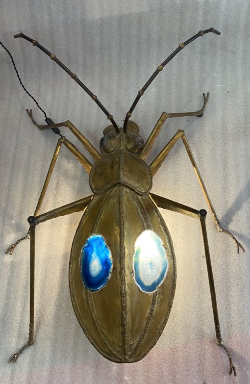 1970′ Coffee Table Or  Enlightening Scarab Wall Lamp With Blues Agates DLG Duval Brasseur or Isabelle Faure For Honoré de Paris 100 X 72cm - Image 2
