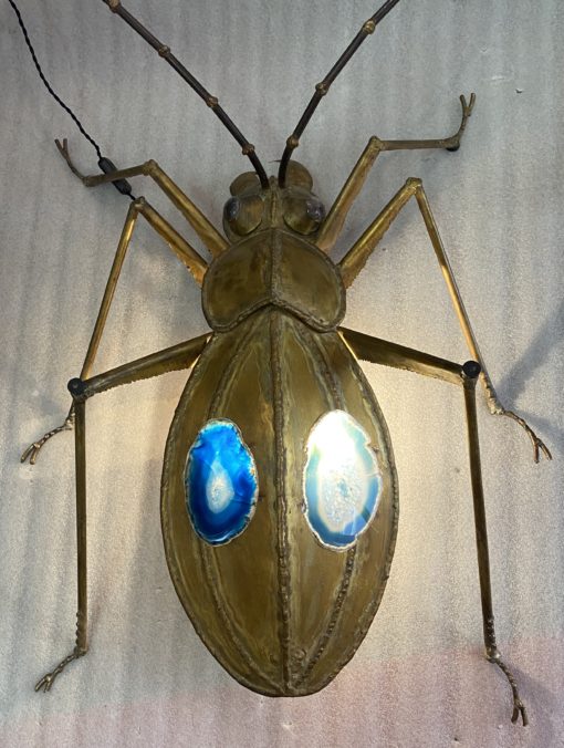1970′ Coffee Table Or  Enlightening Scarab Wall Lamp With Blues Agates DLG Duval Brasseur or Isabelle Faure For Honoré de Paris 100 X 72cm
