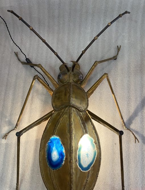 1970′ Coffee Table Or  Enlightening Scarab Wall Lamp With Blues Agates DLG Duval Brasseur or Isabelle Faure For Honoré de Paris 100 X 72cm - Image 4
