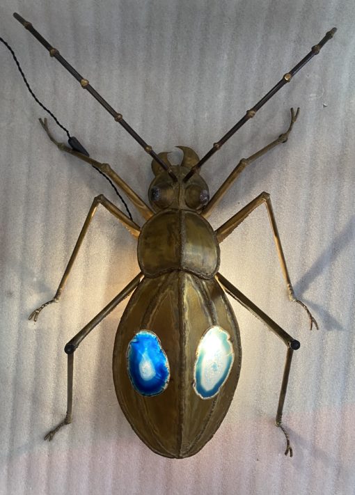 1970′ Coffee Table Or  Enlightening Scarab Wall Lamp With Blues Agates DLG Duval Brasseur or Isabelle Faure For Honoré de Paris 100 X 72cm - Image 6