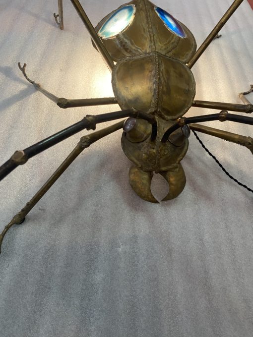 1970′ Coffee Table Or  Enlightening Scarab Wall Lamp With Blues Agates DLG Duval Brasseur or Isabelle Faure For Honoré de Paris 100 X 72cm - Image 7
