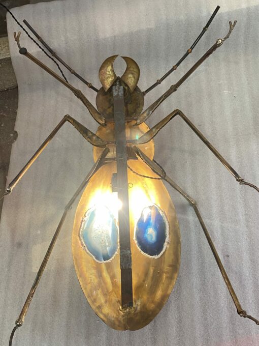 1970′ Coffee Table Or  Enlightening Scarab Wall Lamp With Blues Agates DLG Duval Brasseur or Isabelle Faure For Honoré de Paris 100 X 72cm - Image 8