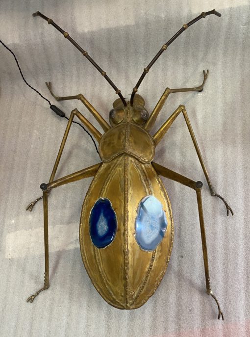 1970′ Coffee Table Or  Enlightening Scarab Wall Lamp With Blues Agates DLG Duval Brasseur or Isabelle Faure For Honoré de Paris 100 X 72cm - Image 12