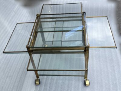 1970′ Extensible Rolling Trolley, Maison MALABERT  From Parisian Palace In Patinated Brass. H: 50cm W: 51cm X 51cm