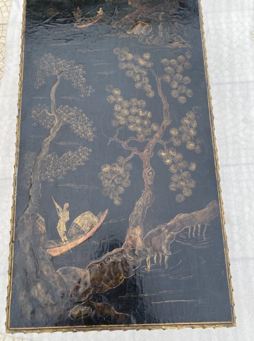 1970′ Table Basse Bronze Doré Style Baguès Decor Palmier Laque de Chine 107,5 x 47 x H 41,5 cm – Image 12