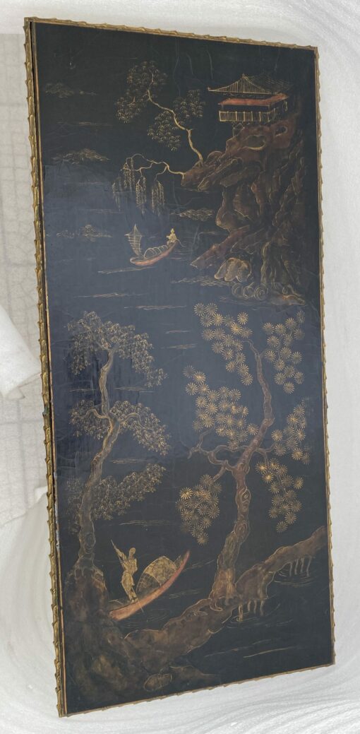 1970′ Table Basse Bronze Doré Style Baguès Decor Palmier Laque de Chine 107,5 x 47 x H 41,5 cm – Image 10