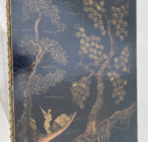 1970′ Table Basse Bronze Doré Style Baguès Decor Palmier Laque de Chine 107,5 x 47 x H 41,5 cm – Image 8