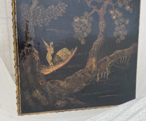 1970′ Table Basse Bronze Doré Style Baguès Decor Palmier Laque de Chine 107,5 x 47 x H 41,5 cm – Image 7