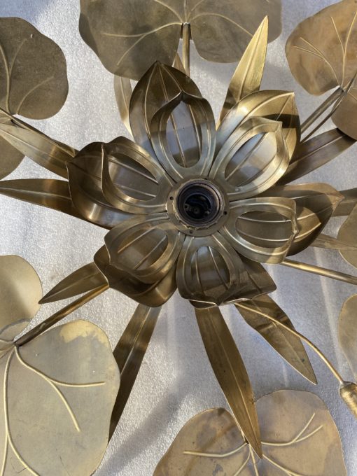 1970′ Wall Lamp Or Ceiling Lamp Au Foliage DLG Maison Jansen in Brass 1 Bulb Diameter 71 cm - Image 7