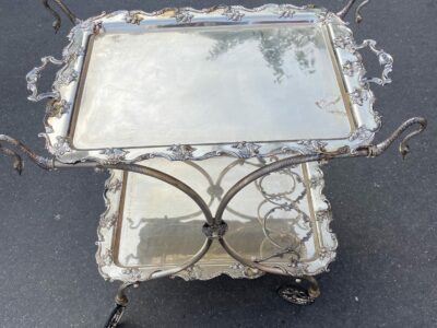 1950/70 Rolling Bar With Swan Neck Rocaille Style Silver Metal From Parisian Palace