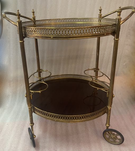 1950/70 Desserte Roulante Ronde Maison Jansen En Acajou Et Bronze Doré