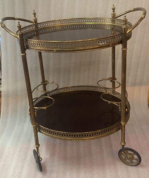 1950/70 Desserte Roulante Ronde Maison Jansen En Acajou Et Bronze Doré – Image 11