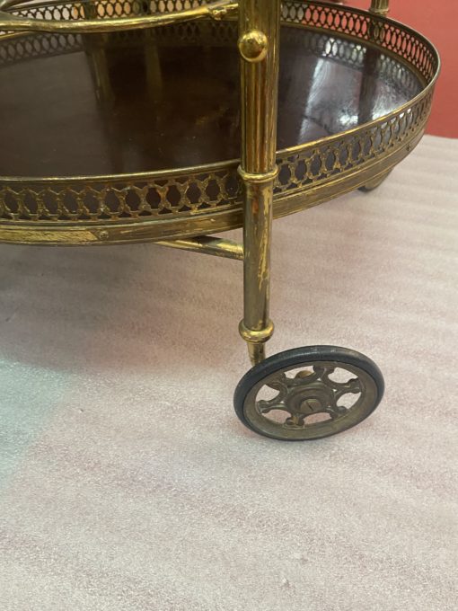 1950/70 Desserte Roulante Ronde Maison Jansen En Acajou Et Bronze Doré – Image 5