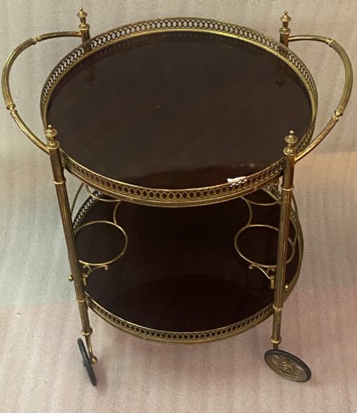 1950/70 Desserte Roulante Ronde Maison Jansen En Acajou Et Bronze Doré – Image 4