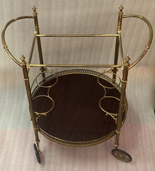 1950/70 Desserte Roulante Ronde Maison Jansen En Acajou Et Bronze Doré – Image 3