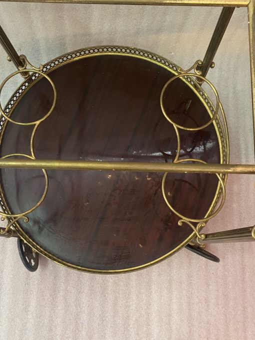 1950/70 Desserte Roulante Ronde Maison Jansen En Acajou Et Bronze Doré – Image 2