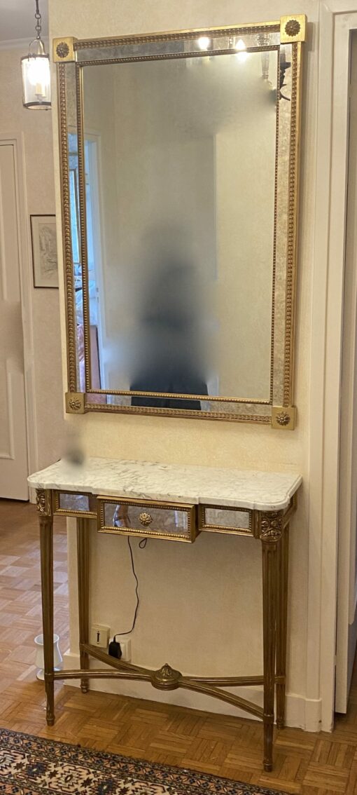 1970′ Console In Golden Wood Style Louis 16 + Mirror - Image 17