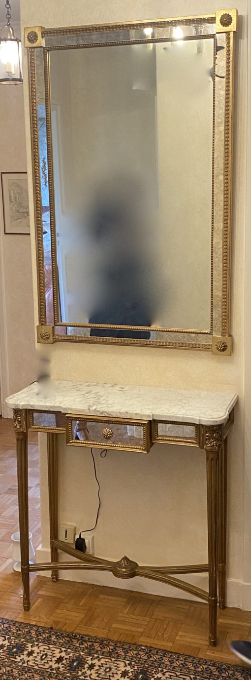 1970′ Console In Golden Wood Style Louis 16 + Mirror