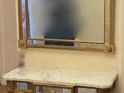 1970′ Console In Golden Wood Style Louis 16 + Mirror