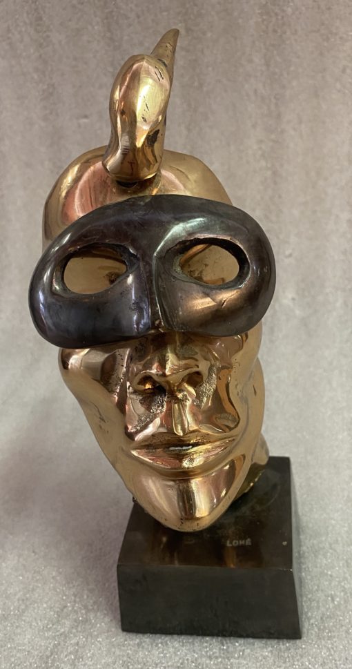 1970/80 Masked Face In Bronze, Sculpture Signed LOHE - Image 5