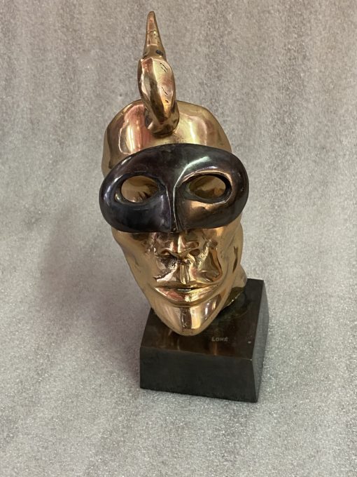 1970/80 Masked Face In Bronze, Sculpture Signed LOHE