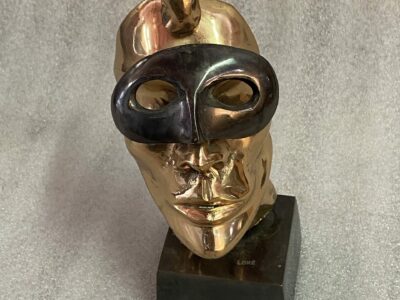 1970/80 Masked Face In Bronze, Sculpture Signed LOHE