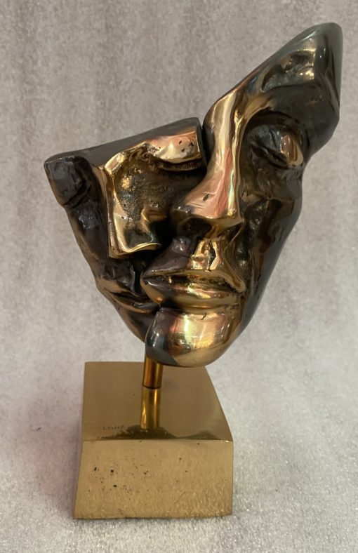 1970/80 Sculpture With 2 Bronze Faces Signed LOHE