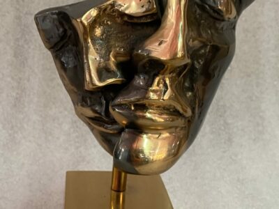 1970/80 Sculpture With 2 Bronze Faces Signed LOHE