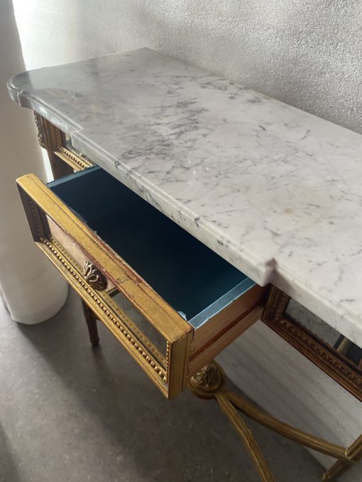 1970′ Console In Golden Wood Style Louis 16 + Mirror - Image 13