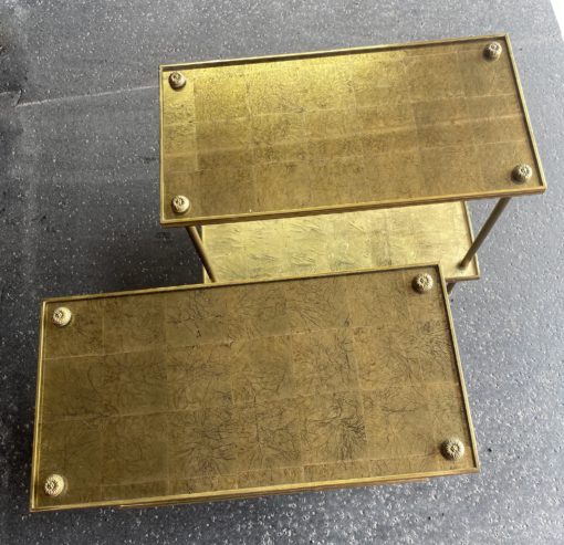 1950/70′ Pair Of Rectangular Side Tables Maison Baguès Brass And Bronze Trays Gold Leaves Fixed Under Glass 61 X 31cm - Image 7