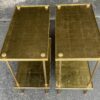 1950/70′ Paire De Bouts De Canapé Rectangulaires Maison Baguès Laiton et Bronze Plateaux Feuilles d or Fixées Sous Verre 61 X 31cm – Image 6
