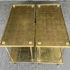 1950/70′ Paire De Bouts De Canapé Rectangulaires Maison Baguès Laiton et Bronze Plateaux Feuilles d or Fixées Sous Verre 61 X 31cm