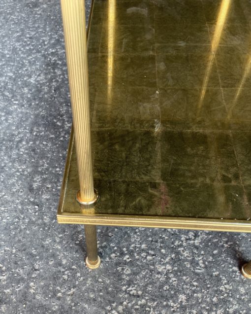 1950/70′ Pair Of Rectangular Side Tables Maison Baguès Brass And Bronze Trays Gold Leaves Fixed Under Glass 61 X 31cm - Image 3