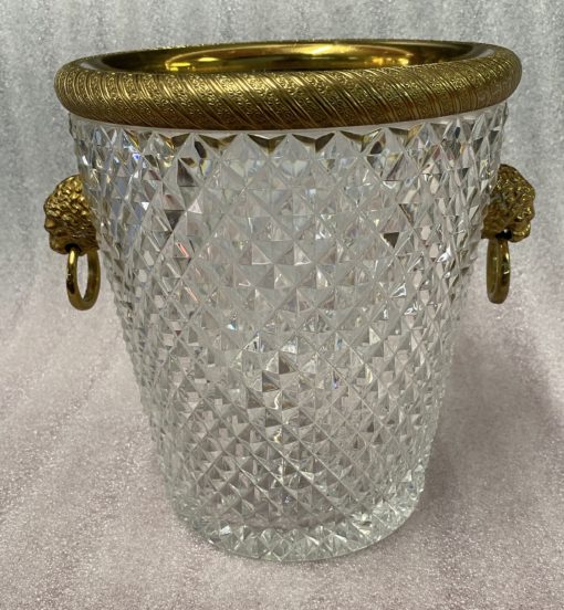 1950-70' Crystal St Louis And Gilt Bronze Champagne Bucket With Lion's Heads - Image 2