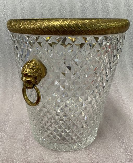 1950-70' Crystal St Louis And Gilt Bronze Champagne Bucket With Lion's Heads