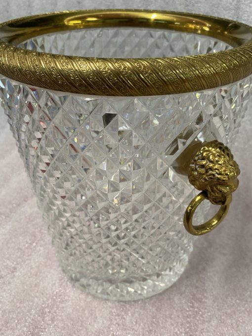 1950-70' Crystal St Louis And Gilt Bronze Champagne Bucket With Lion's Heads - Image 8