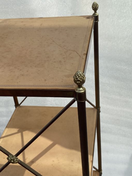 1970 ′ Pair 3 Tier Brass Shelf Maison Baguès Patinated Leather Wood Trays 32 X 40 H 86 cm - Image 8