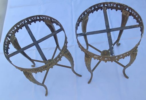 1970′ Pair of Gilt Bronze Stands LXV Style Onyx Marquetry Trays H 46, Ø 37 cm - Image 11