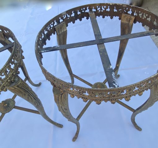 1970′ Pair of Gilt Bronze Stands LXV Style Onyx Marquetry Trays H 46, Ø 37 cm - Image 10