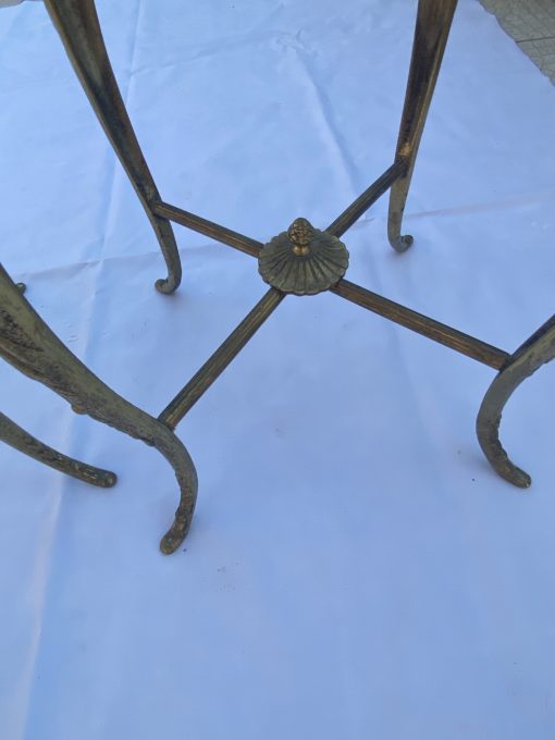 1970′ Pair of Gilt Bronze Stands LXV Style Onyx Marquetry Trays H 46, Ø 37 cm - Image 9