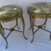 1970′ Pair of Gilt Bronze Stands LXV Style Onyx Marquetry Trays H 46, Ø 37 cm - Image 7